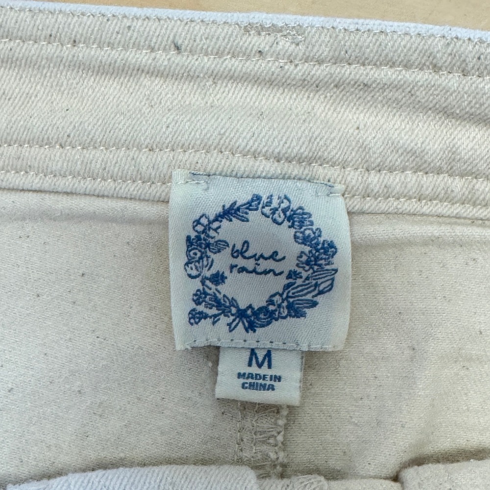 Blue Rain Cream Wide Leg Cropped Palazzo Pants Button Fly Front Pocket Medium - Picture 4 of 7